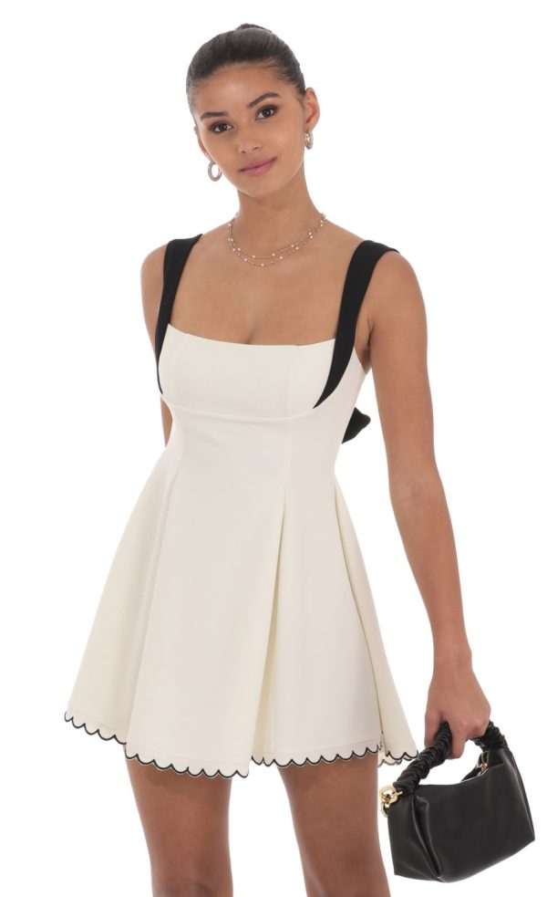 Scallop Hem Fit and Flare Dress in White - Image 4