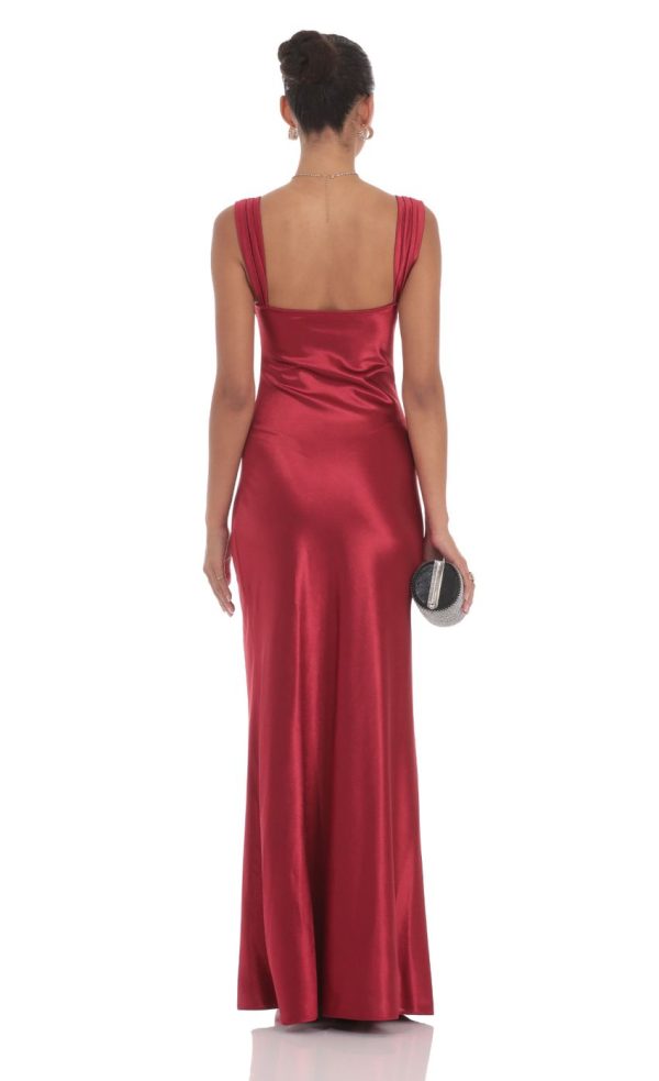 Satin Lace-Bust Dress in Red - Image 2