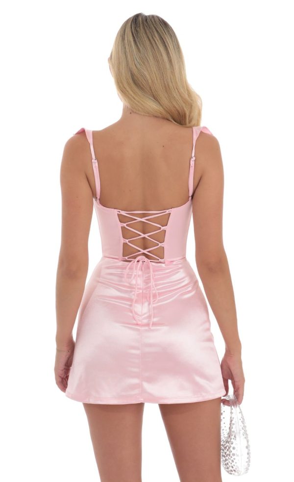 Satin Bodycon Dress in Pink - Image 2