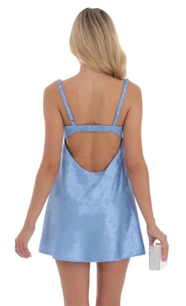 Jacquard Babydoll Satin Dress in Blue - Image 2