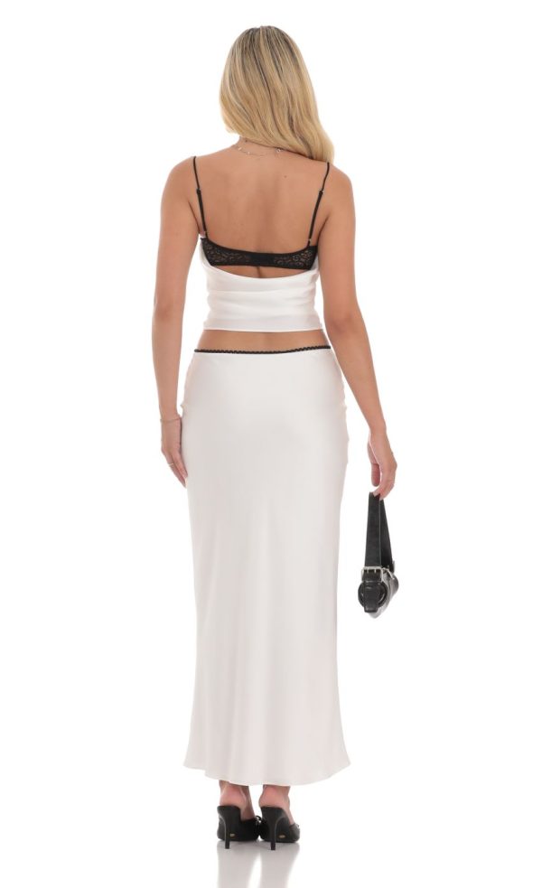 Satin Lace Two Piece Maxi Set in White - Image 2