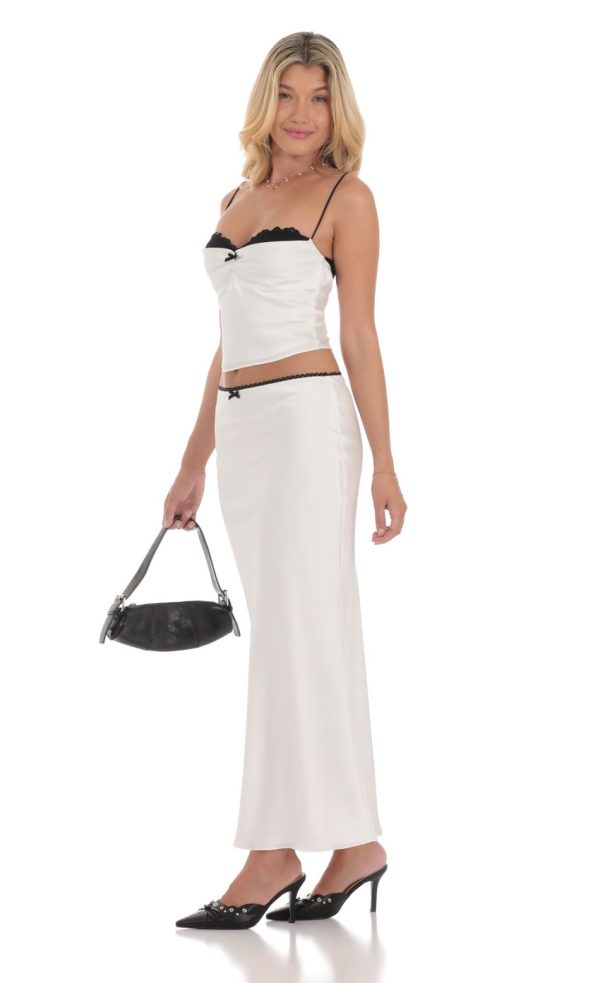 Satin Lace Two Piece Maxi Set in White - Image 3
