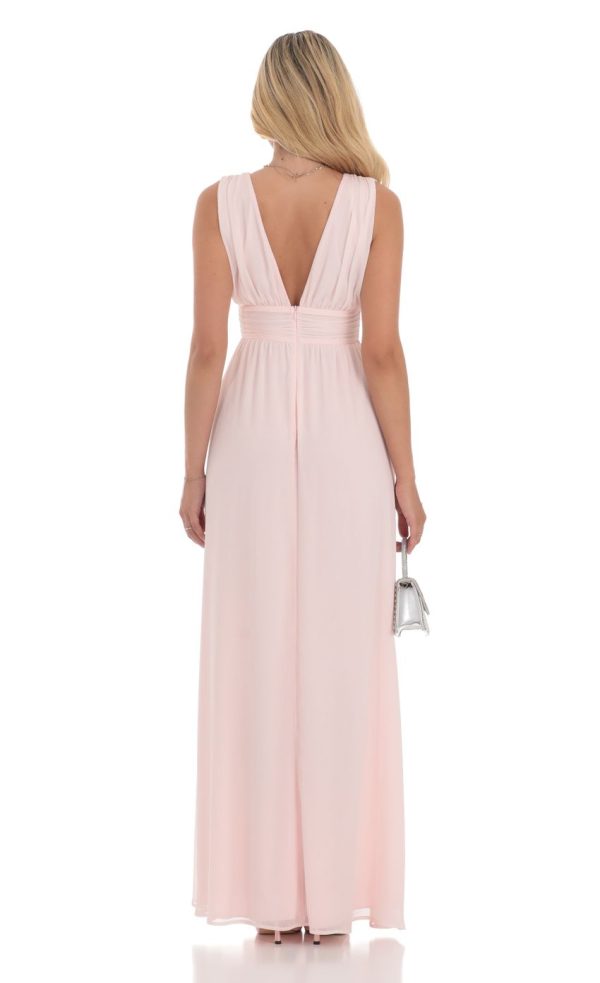 Chiffon Plunge Maxi Dress in Pink - Image 2