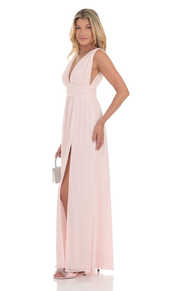 Chiffon Plunge Maxi Dress in Pink - Image 3