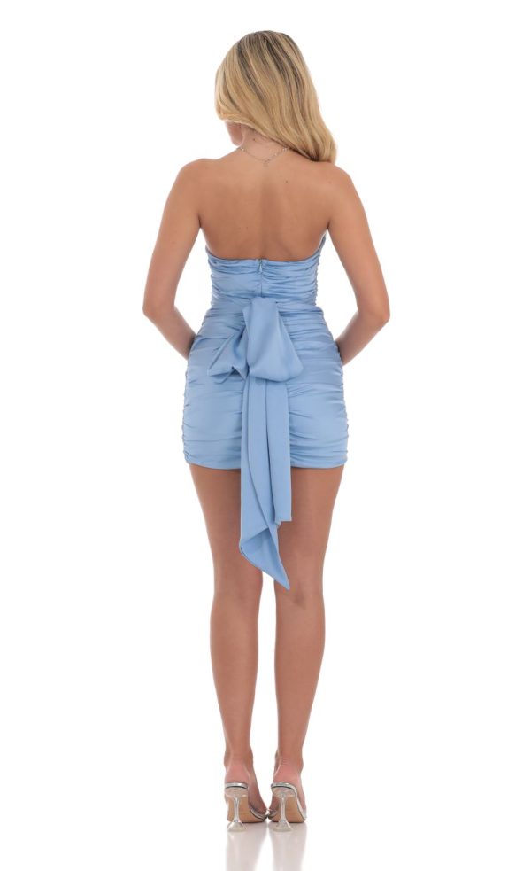 Satin Ruched Bodycon Dress in Blue - Image 2