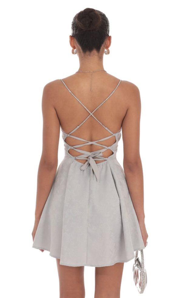 Rhinestone Jacquard A-line Dress in Grey - Image 2