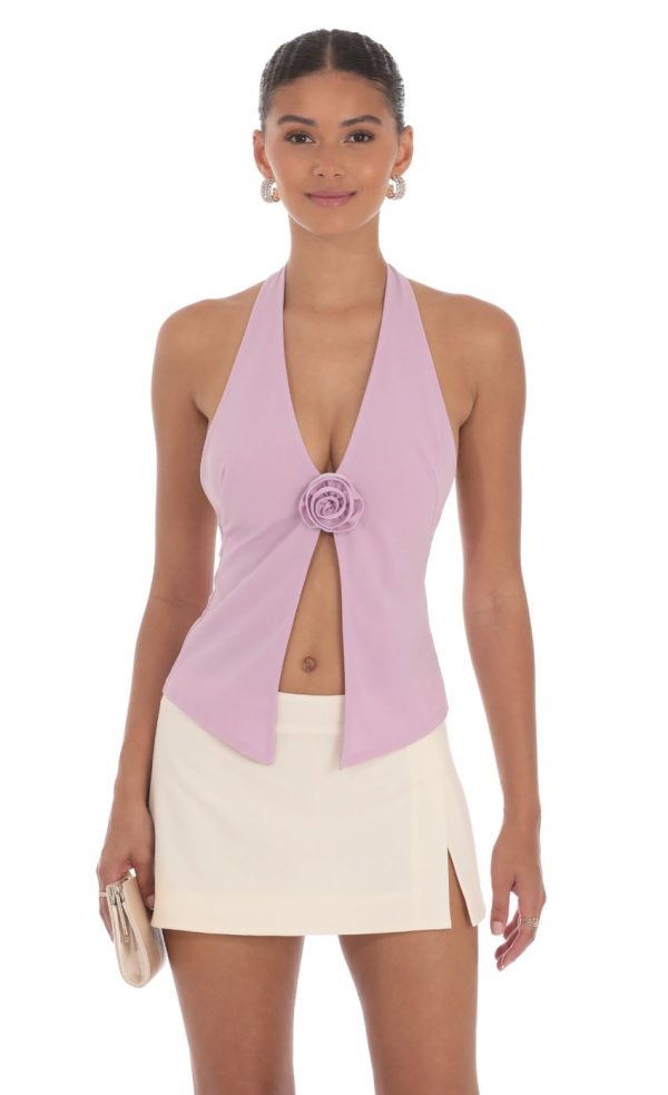Flower Plunge Neck Top in Lilac