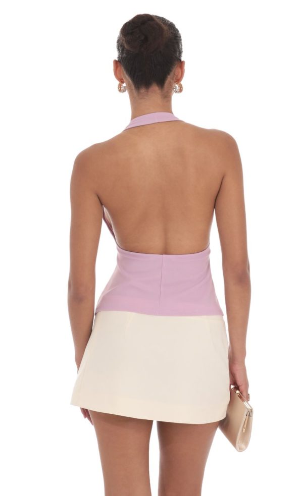 Flower Plunge Neck Top in Lilac - Image 2