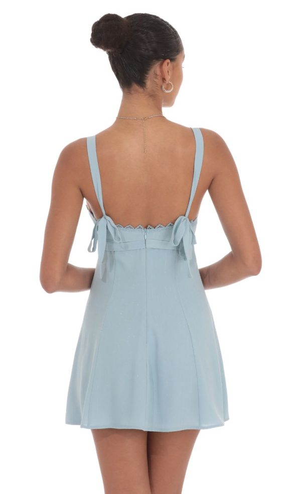 Shimmer Ribbon Embroidered Trim Dress in Blue - Image 2