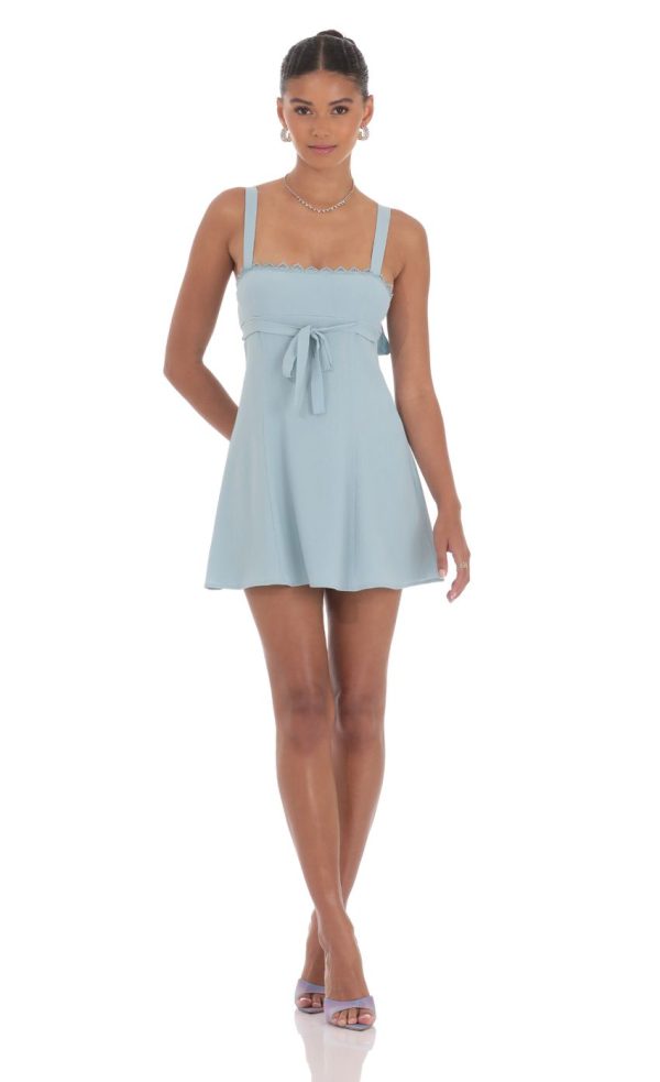 Shimmer Ribbon Embroidered Trim Dress in Blue - Image 4