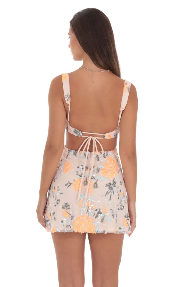 Sequin Cutout Dress in Peach - Image 2