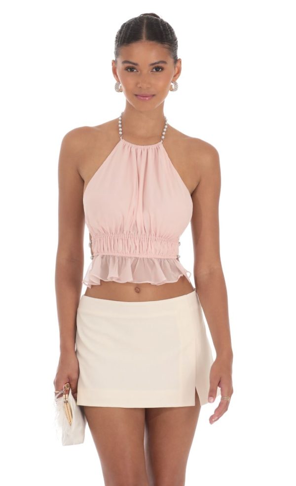 Pearl Shimmer Halter Top in Light Pink - Image 2