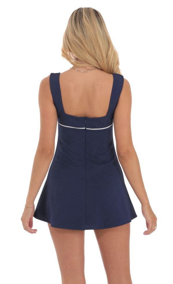 Wide Strap Front Tie Dress in Navy - Image 2