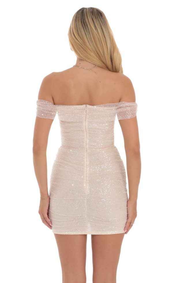 Sequin Corset Dress in Cream - Image 2