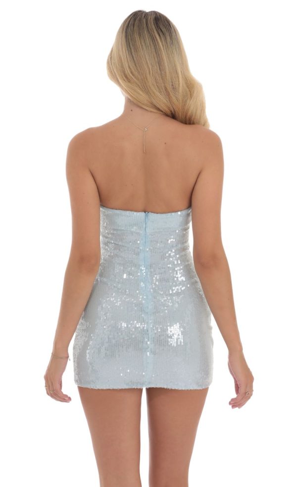 Strapless Sequin Bodycon Dress in Light Blue - Image 2