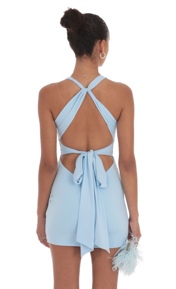 Twist Open Back Dress in Light Blue - Image 2