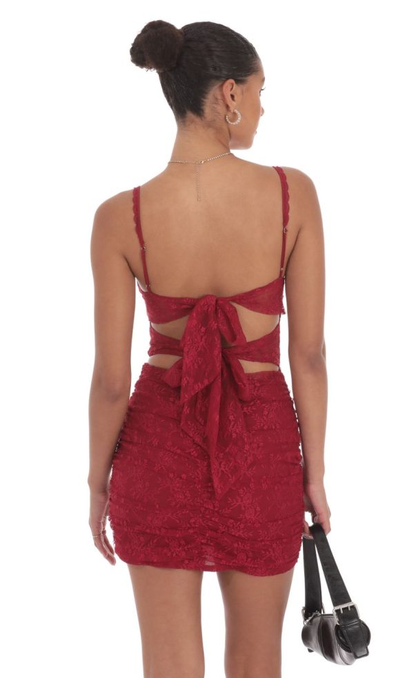 Lace Cutout Bodycon Dress in Maroon - Image 2