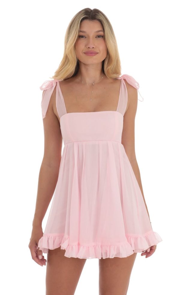 Shimmer Ruffle Babydoll Dress in Pink - Image 2