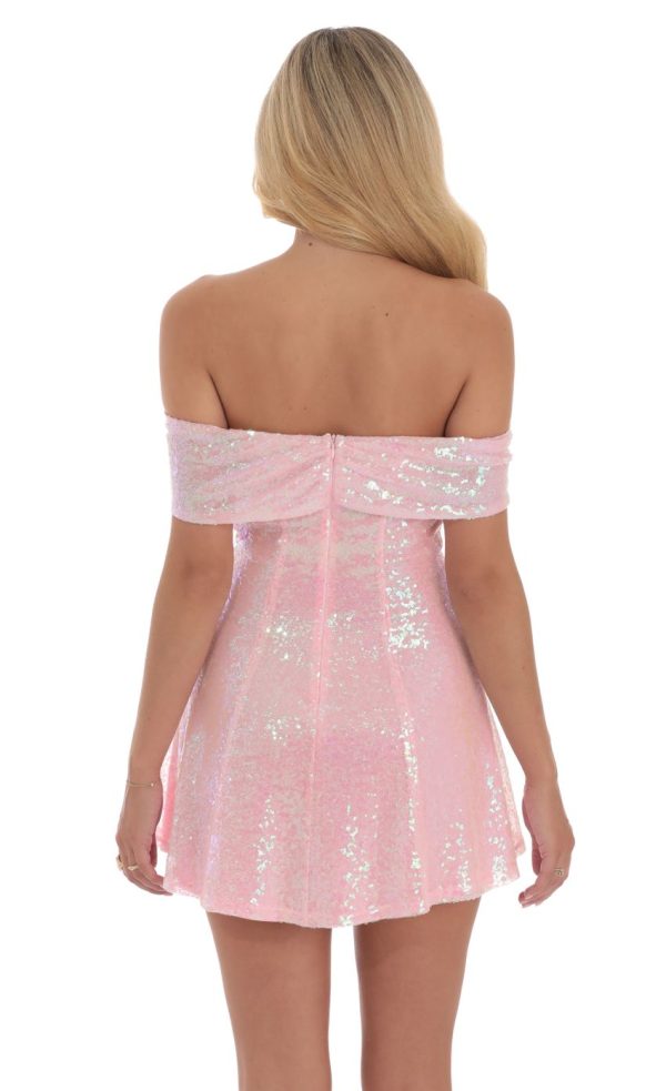 Sequin Off Shoulder Dress in Pink - Image 2