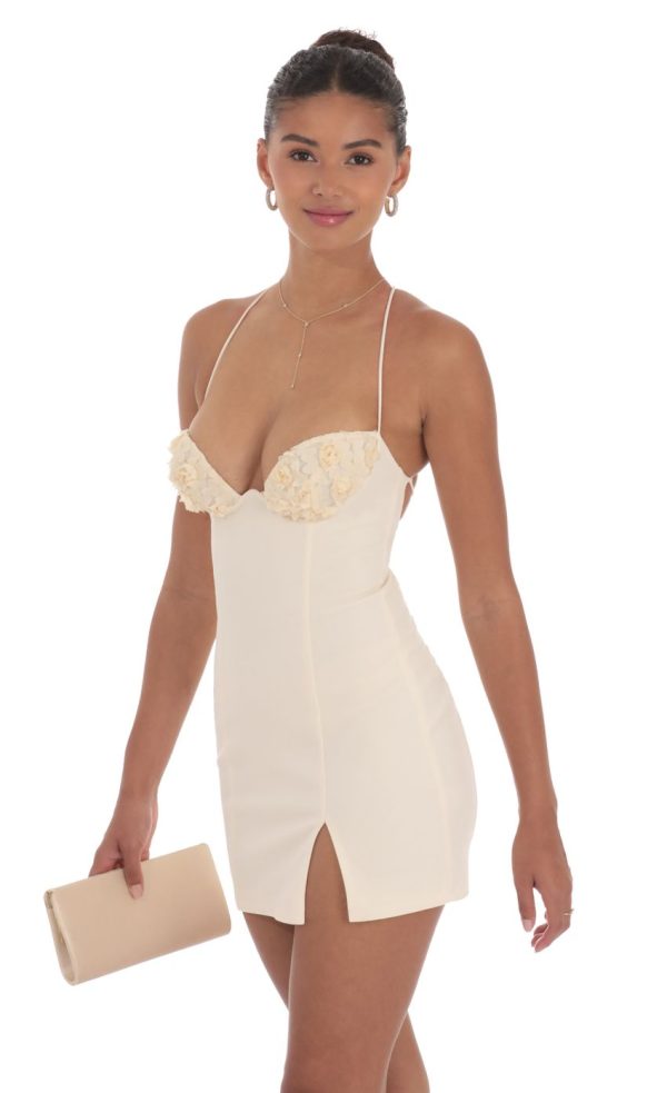 Floral Bust Fit and Flare Dress in Cream - Image 3