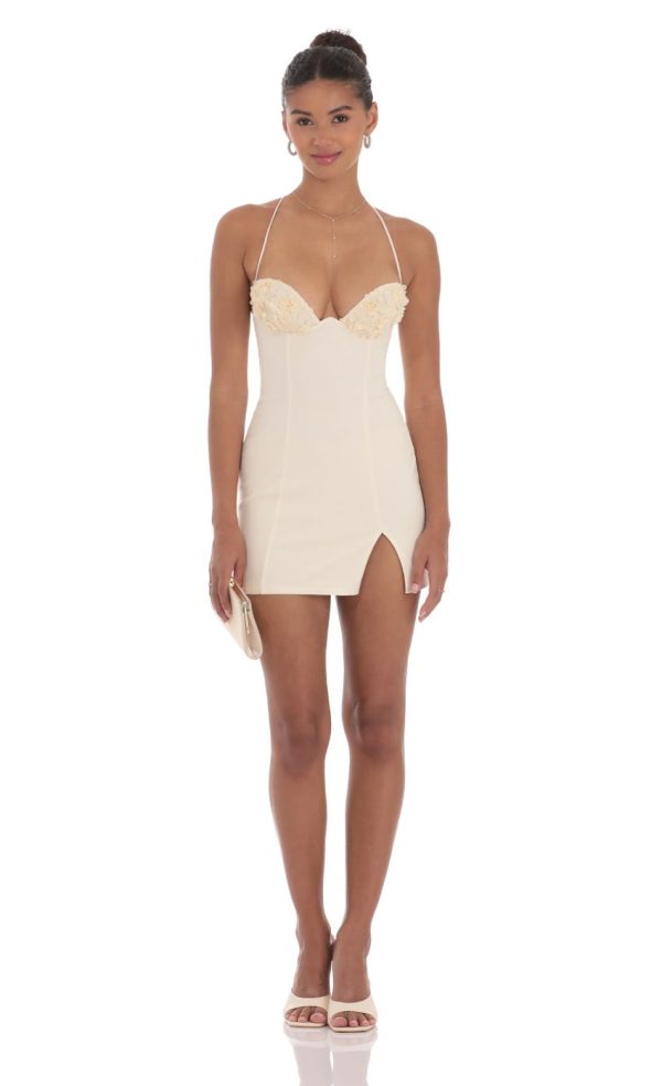 Floral Bust Fit and Flare Dress in Cream - Image 4