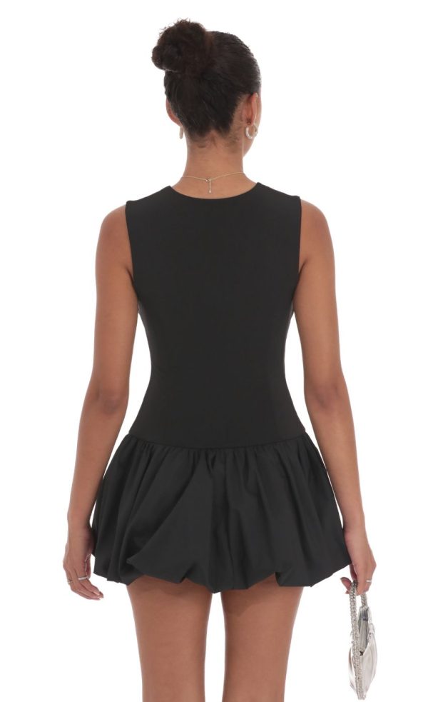 High Neck Bubble Dress in Black - Image 2