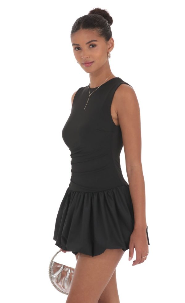 High Neck Bubble Dress in Black - Image 3