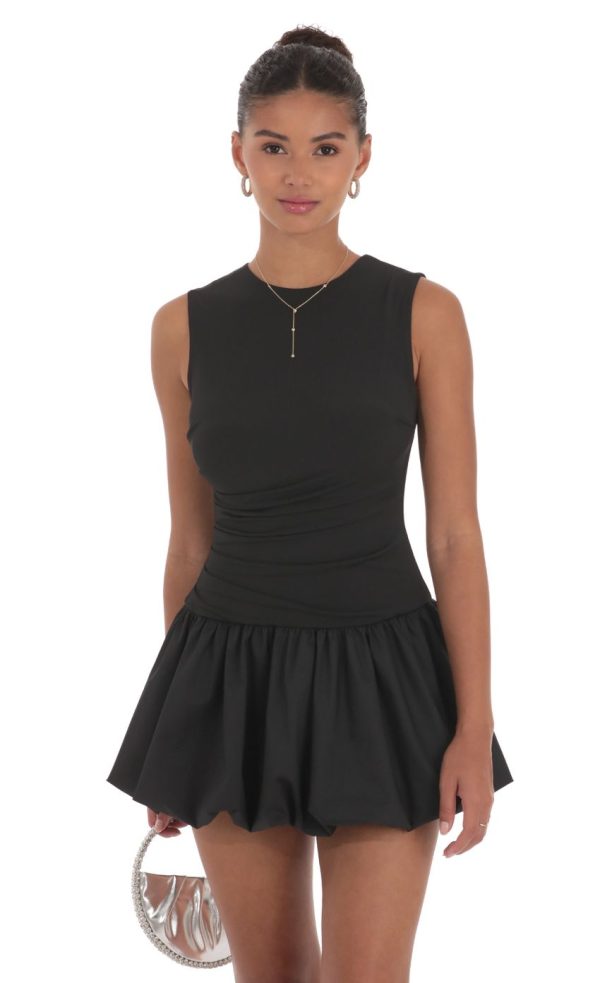 High Neck Bubble Dress in Black - Image 4