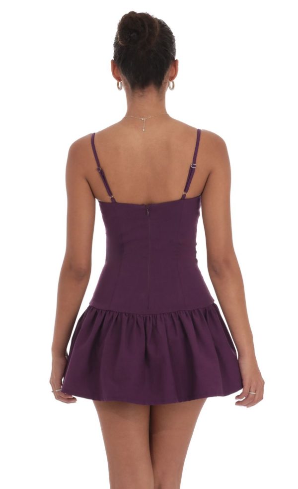 Double Bow Drop Waist Dress in Purple - Image 2