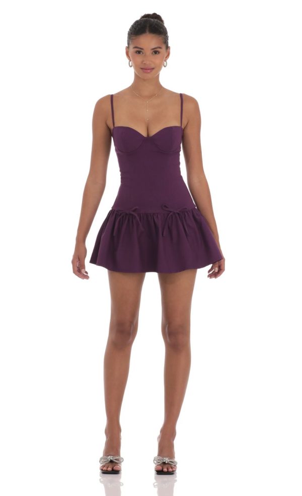 Double Bow Drop Waist Dress in Purple - Image 4