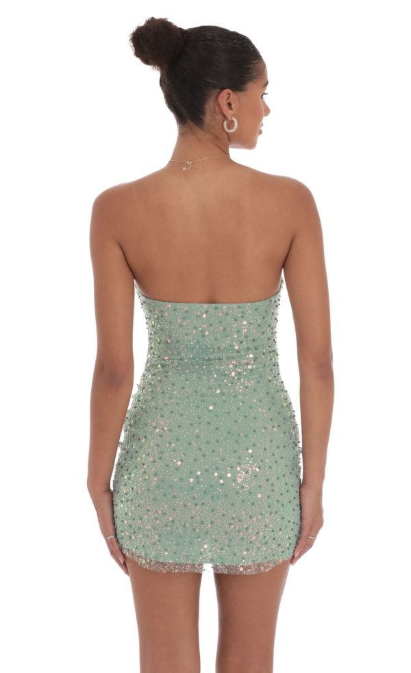 Strapless Sequin Beaded Dress in Sage Green - Image 2