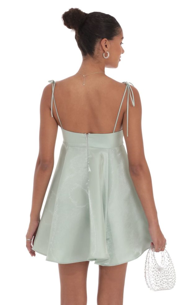 Sheen Flare Babydoll Dress in Sage Green - Image 2