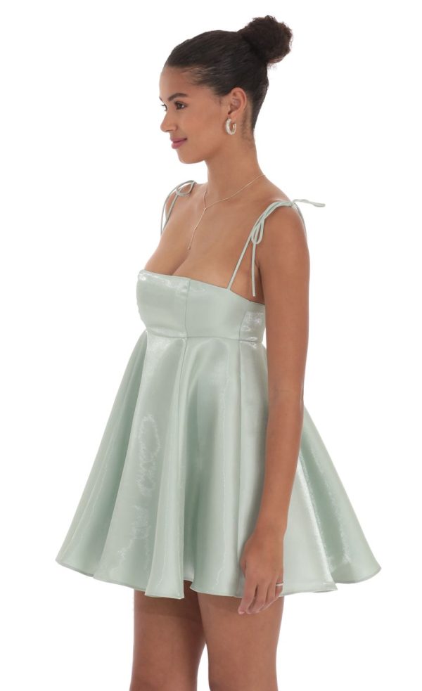 Sheen Flare Babydoll Dress in Sage Green - Image 3