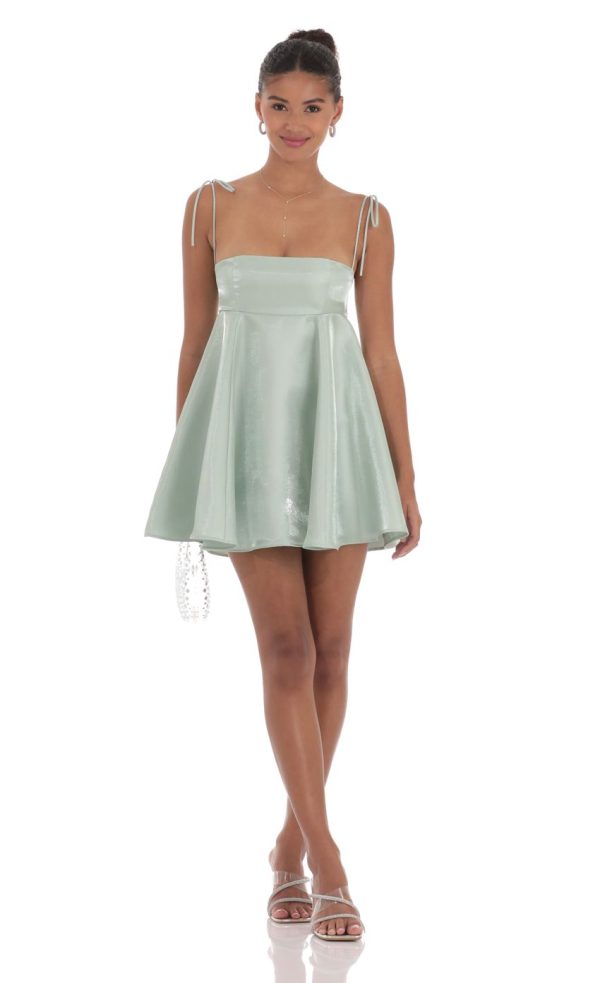 Sheen Flare Babydoll Dress in Sage Green - Image 4