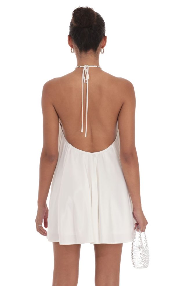 Pearl Halter Shift Dress in White - Image 3