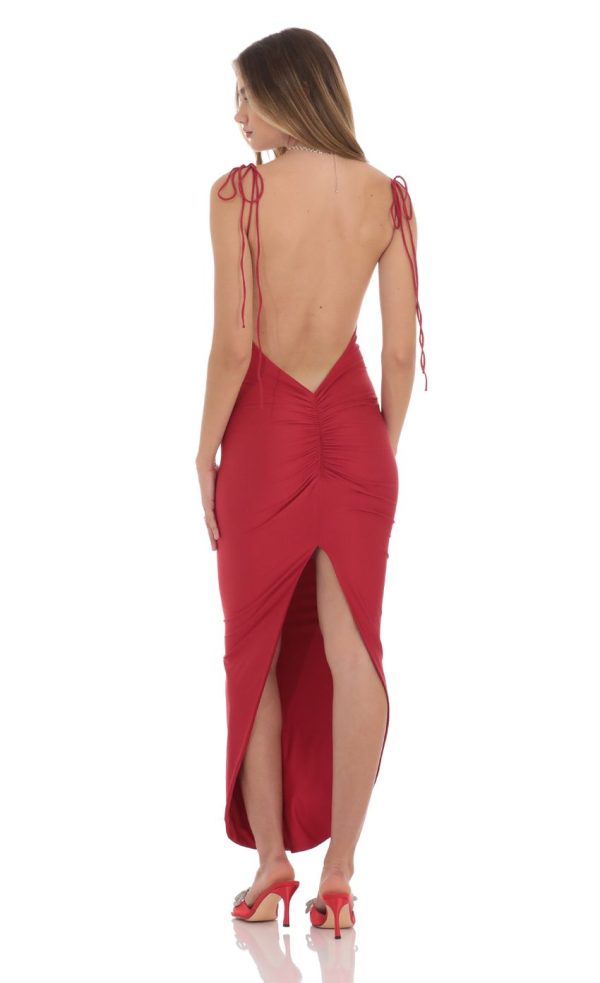 Back Slit Maxi Dress in Red