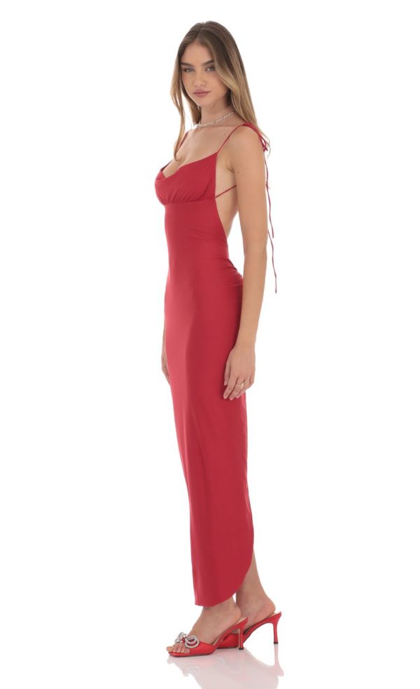 Back Slit Maxi Dress in Red - Image 3