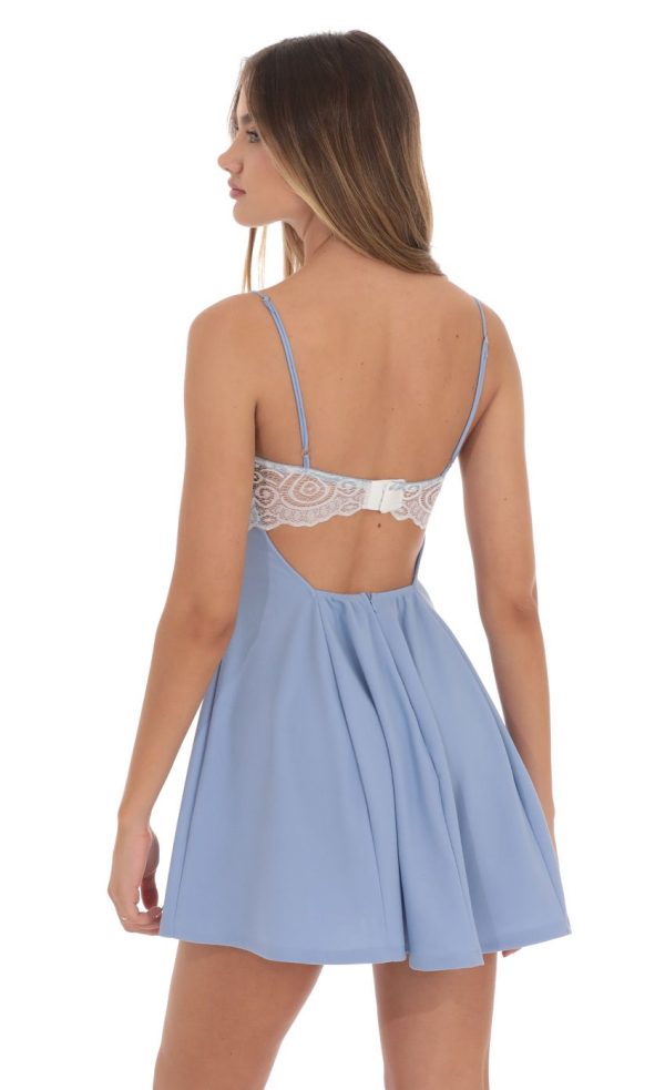 Back Lace A-Line Dress in Light Blue - Image 2