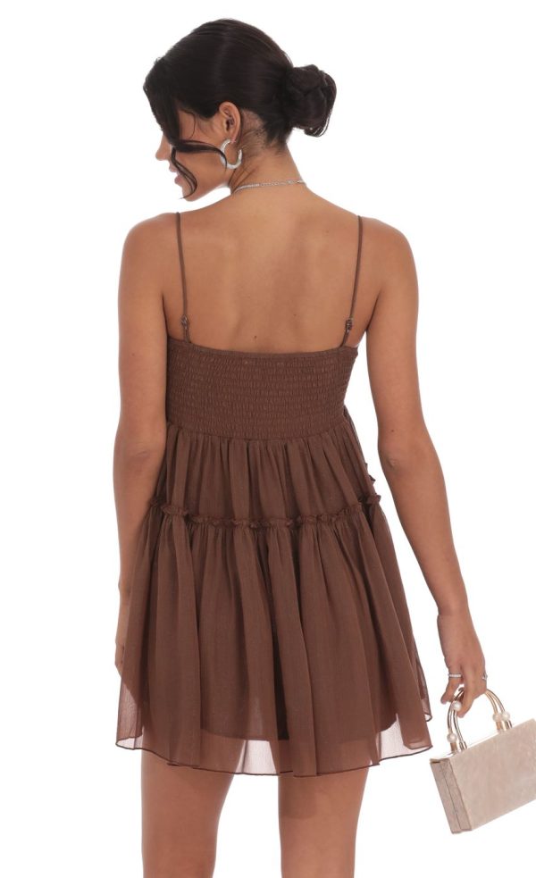 Shimmer Babydoll Dress in Brown - Image 2