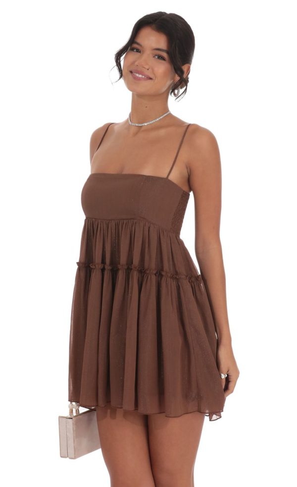 Shimmer Babydoll Dress in Brown - Image 3