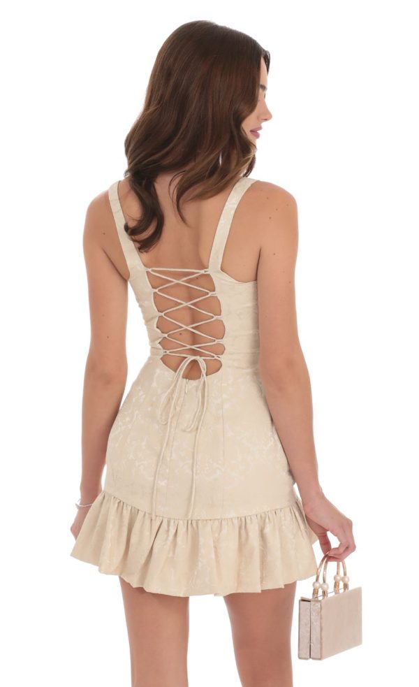 Jacquard Bubble Ruffle Dress in Cream - Image 2