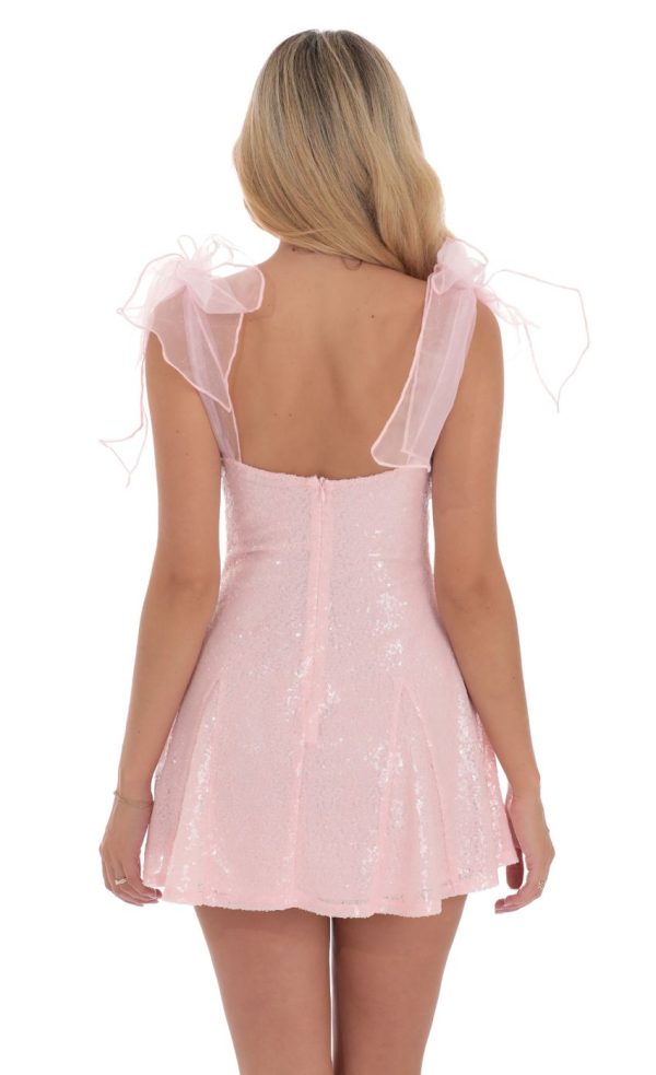 Sequin Shoulder Ties Dress in Pink - Image 2