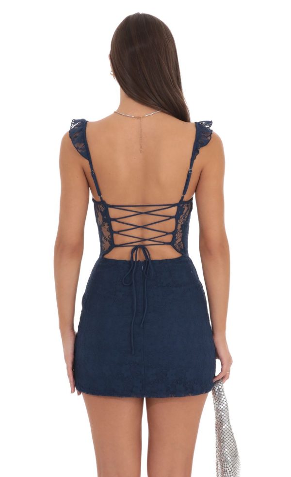 Sweetheart Neck Lace Dress in Navy - Image 2