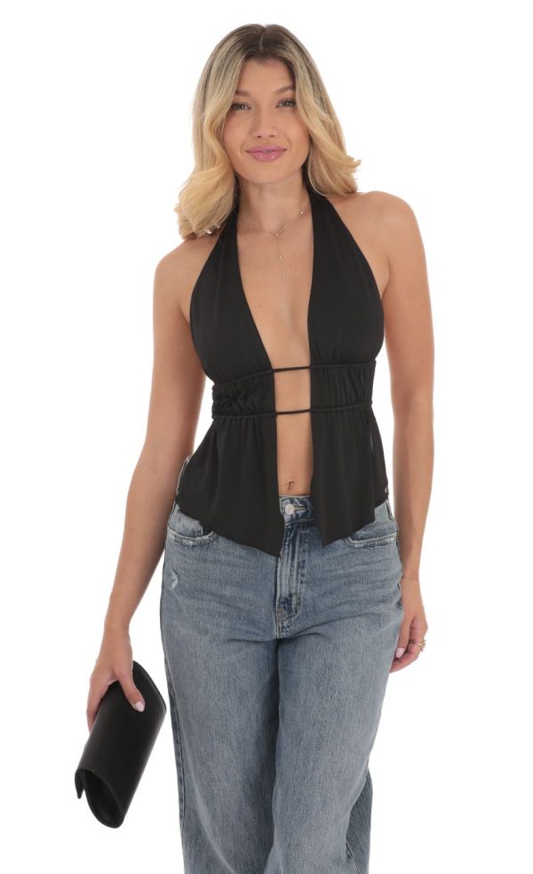 Halter Open Back Top in Black - Image 2