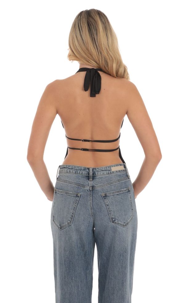 Halter Open Back Top in Black - Image 3
