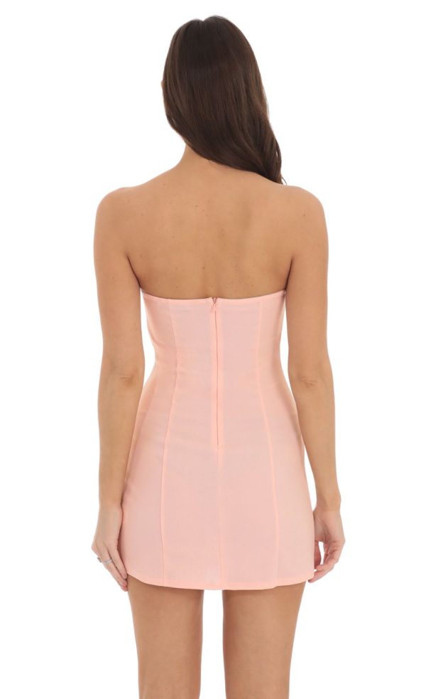White Trim Strapless Dress in Pink - Image 2