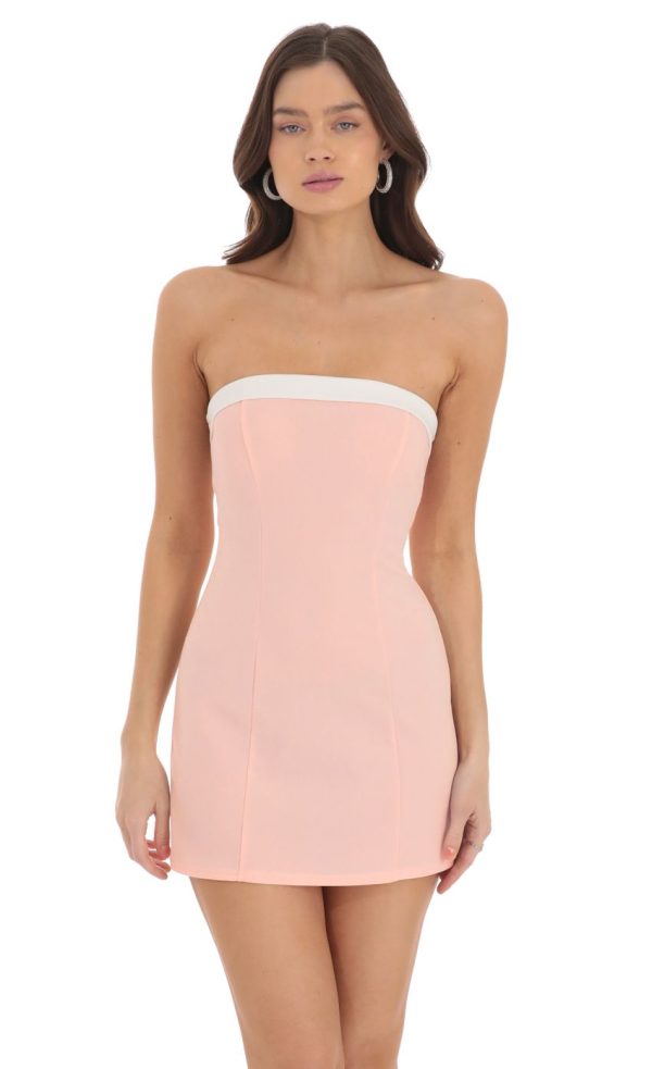 White Trim Strapless Dress in Pink - Image 3