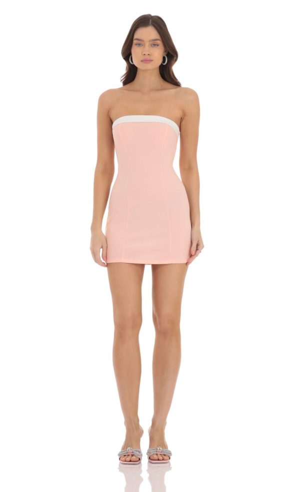 White Trim Strapless Dress in Pink - Image 4