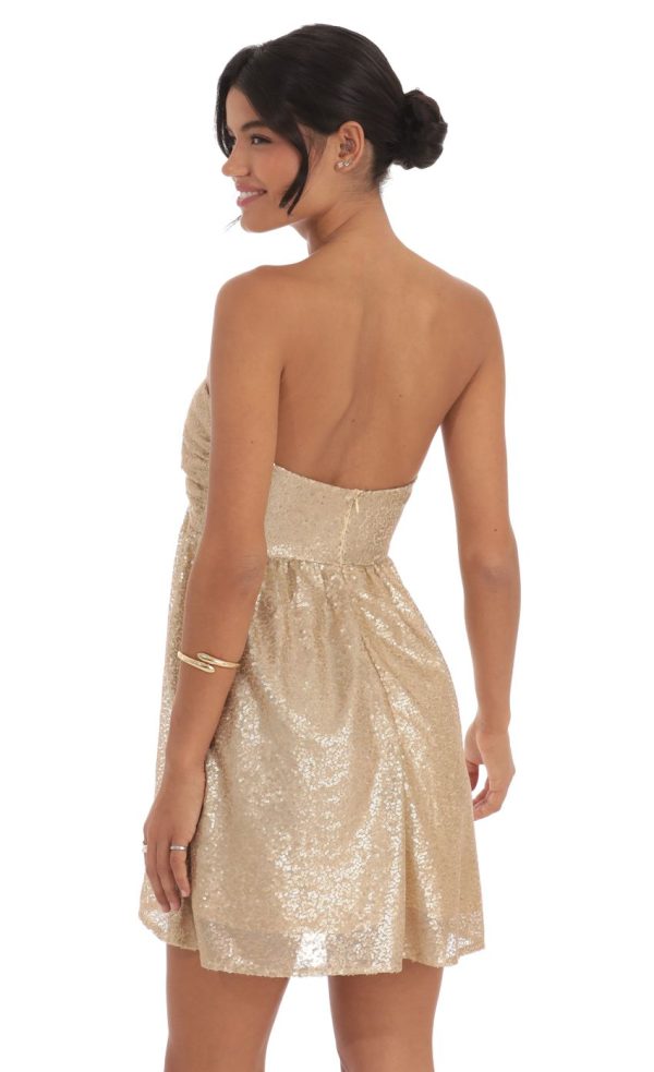 Sequin Babydoll Dress in Gold - Image 2