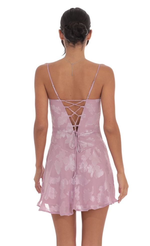 Textured Floral A-line Dress in Lilac - Image 2